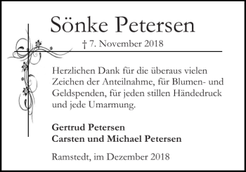 Traueranzeige von Sönke Petersen von Husumer Nachrichten