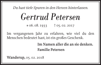 Traueranzeige von Gertrud Petersen von Flensburger Tageblatt