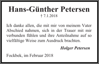 Traueranzeige von Hans-Günther Petersen von Landeszeitung