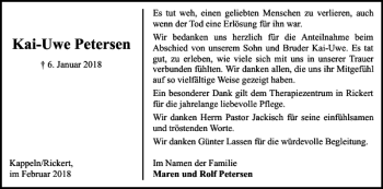 Traueranzeige von Kai-Uwe Petersen von Schlei-Bote