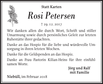 Traueranzeige von Rosi Petersen von Nordfriesland Tageblatt