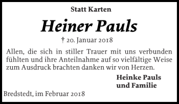 Traueranzeige von und so Weise von Bredstedt im  von Husumer Nachrichten
