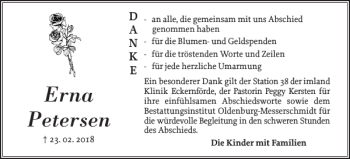Traueranzeige von Erna Petersen von Eckernförder Zeitung