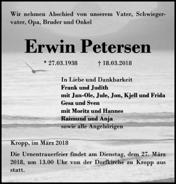 Traueranzeige von Erwin Petersen von Landeszeitung