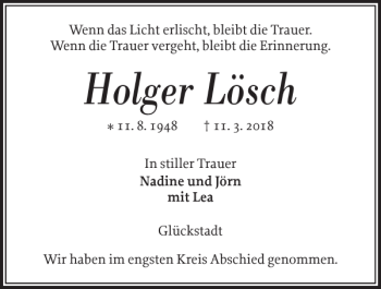 Traueranzeige von Holger Lösch von Norddeutsche Rundschau