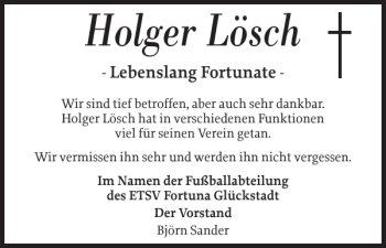 Traueranzeige von Holger Lösch von Norddeutsche Rundschau