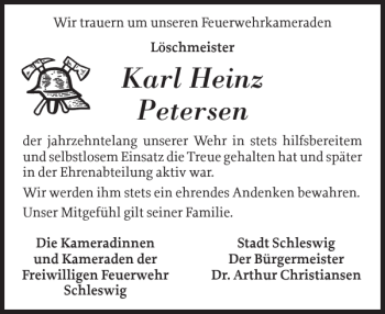 Traueranzeige von Karl Heinz Petersen von Schleswiger Nachrichten