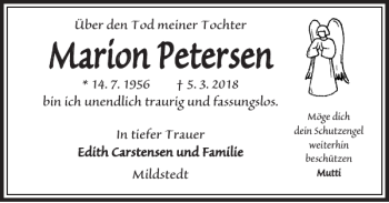 Traueranzeige von Marion Petersen von Husumer Nachrichten