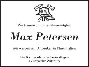 Traueranzeige von Max Petersen von Der Insel-Bote
