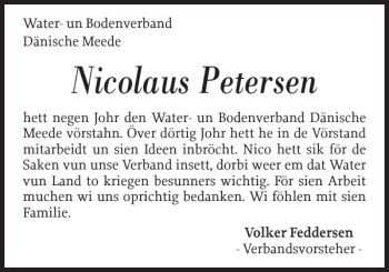 Traueranzeige von Nicolaus Petersen von Husumer Nachrichten