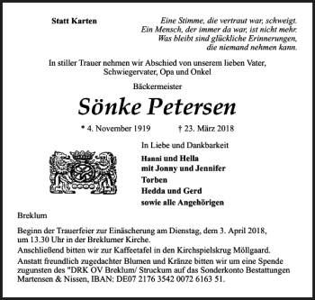 Traueranzeige von Sönke Petersen von Husumer Nachrichten
