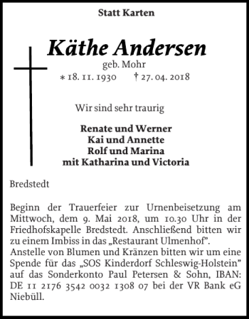 Traueranzeige von Bredstedt  von Husumer Nachrichten
