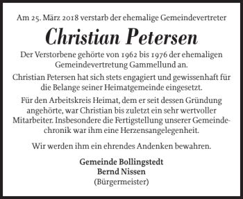Traueranzeige von Christian Petersen von Schleswiger Nachrichten