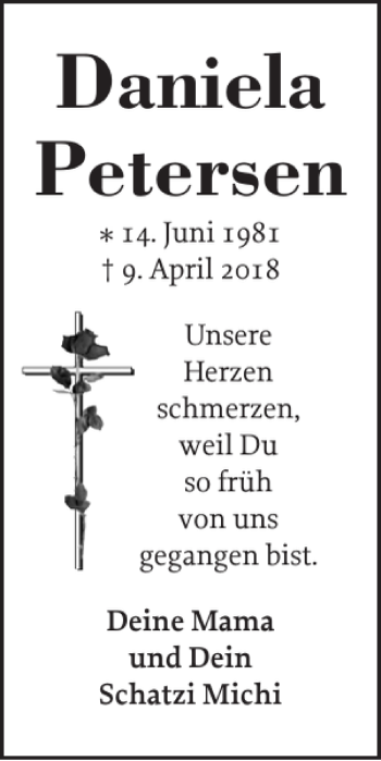 Traueranzeige von Daniela Petersen von Holsteinischer Courier