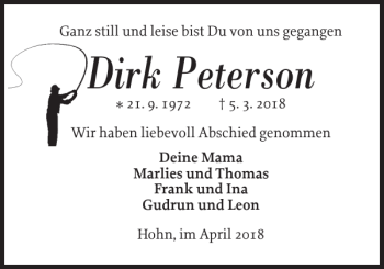 Traueranzeige von Dirk Peterson von Landeszeitung