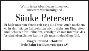 Traueranzeige von Sönke Petersen von Husumer Nachrichten