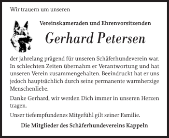 Traueranzeige von Gerhard Petersen von Schlei-Bote