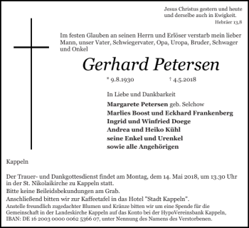 Traueranzeige von Gerhard Petersen von Schlei-Bote