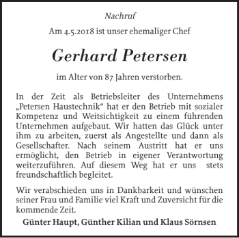 Traueranzeige von Gerhard Petersen von Schlei-Bote