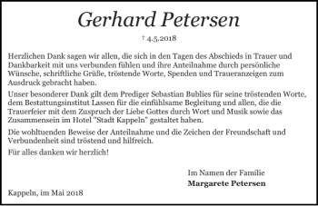 Traueranzeige von Gerhard Petersen von Schlei-Bote