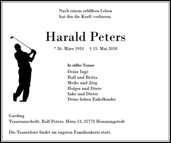 Traueranzeige von Harald Peters von Husumer Nachrichten