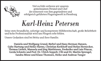 Traueranzeige von Karl-Heinz Petersen von Flensburger Tageblatt