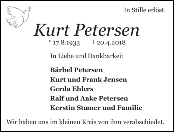 Traueranzeige von Kurt Petersen von Schlei-Bote