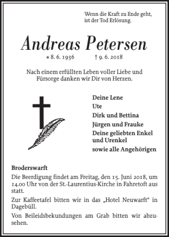 Traueranzeige von Andreas Petersen von Nordfriesland Tageblatt