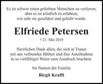 Traueranzeige von Elfriede Petersen von Eckernförder Zeitung