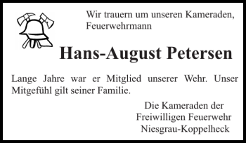 Traueranzeige von Hans-August Petersen von Flensburger Tageblatt