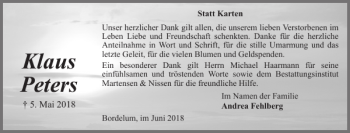 Traueranzeige von Klaus Peters von Husumer Nachrichten