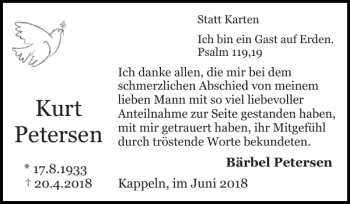 Traueranzeige von Kurt Petersen von Schlei-Bote
