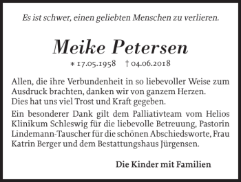 Traueranzeige von Meike Petersen von Schleswiger Nachrichten