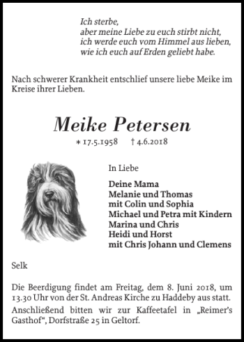 Traueranzeige von Meike Petersen von Schleswiger Nachrichten