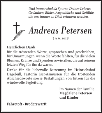 Traueranzeige von Andreas Petersen von Nordfriesland Tageblatt
