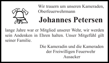 Traueranzeige von Johannes Petersen von Flensburger Tageblatt