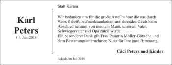 Traueranzeige von Karl Peters von Norddeutsche Rundschau