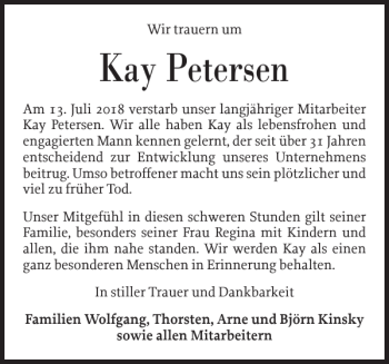 Traueranzeige von Kay Petersen von Husumer Nachrichten