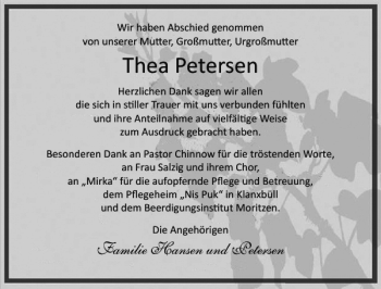 Traueranzeige von Thea Petersen von Sylter Rundschau