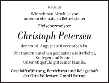 Traueranzeige von Christoph Petersen von Flensburger Tageblatt