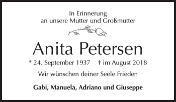Traueranzeige von Anita Petersen von Schleswiger Nachrichten