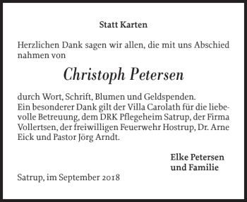 Traueranzeige von Christoph Petersen von Flensburger Tageblatt