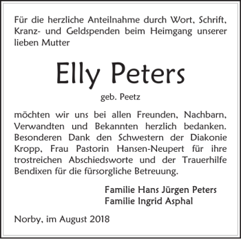 Traueranzeige von Elly Peters von Landeszeitung