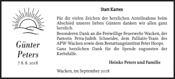 Traueranzeige von Günter Peters von Norddeutsche Rundschau