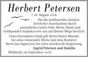 Traueranzeige von Herbert Petersen von Husumer Nachrichten