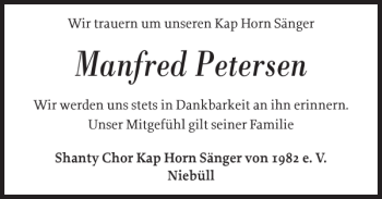 Traueranzeige von Manfred Petersen von Nordfriesland Tageblatt