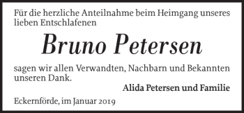 Traueranzeige von Bruno Petersen von Eckernförder Zeitung