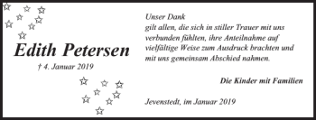Traueranzeige von Edith Petersen von Landeszeitung
