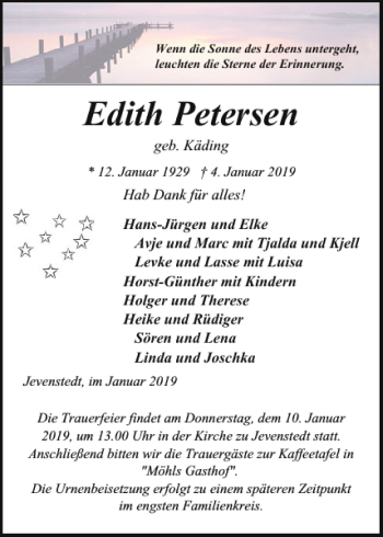 Traueranzeige von Edith Petersen von Landeszeitung