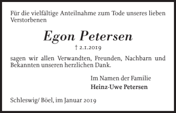 Traueranzeige von Egon Petersen von Schleswiger Nachrichten